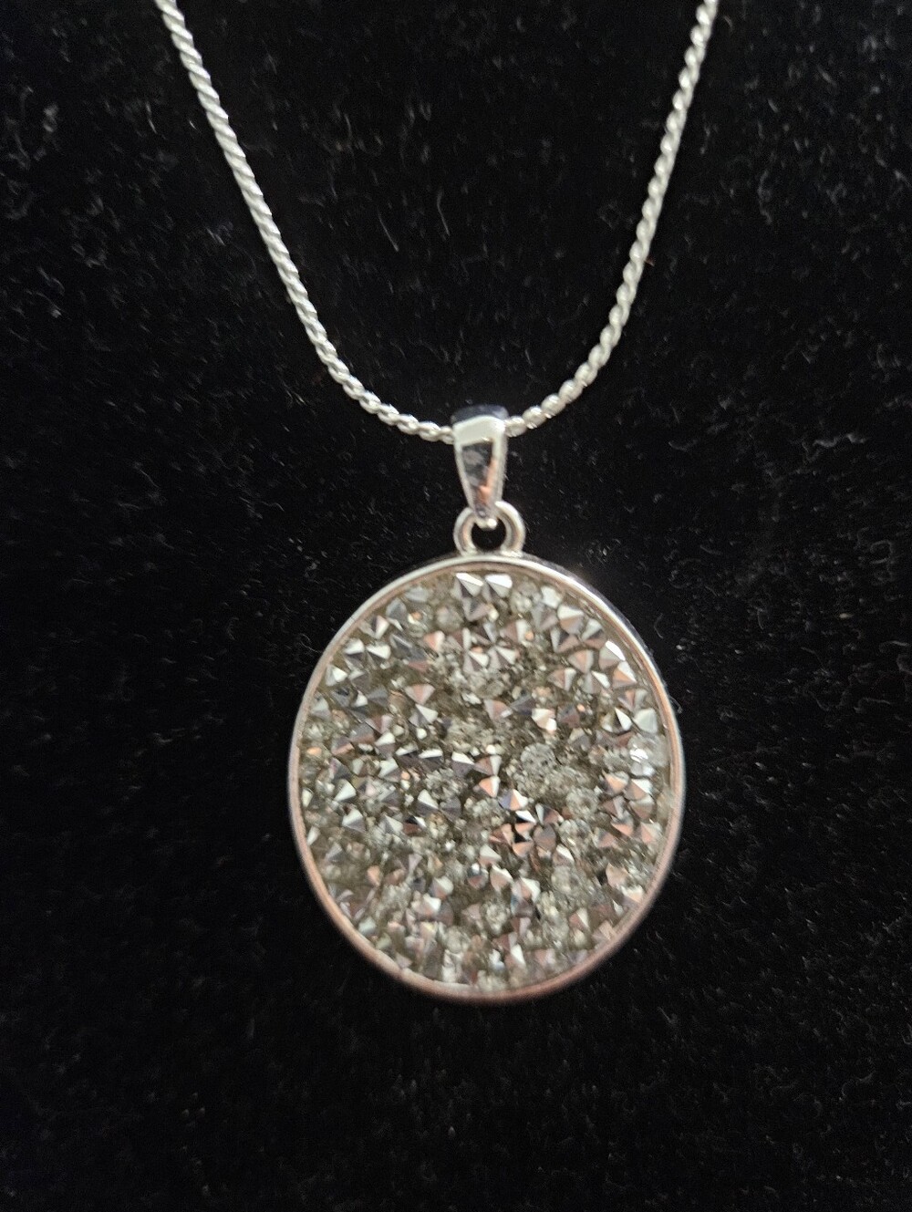 Silver Tone Chain & Crystal Pedant